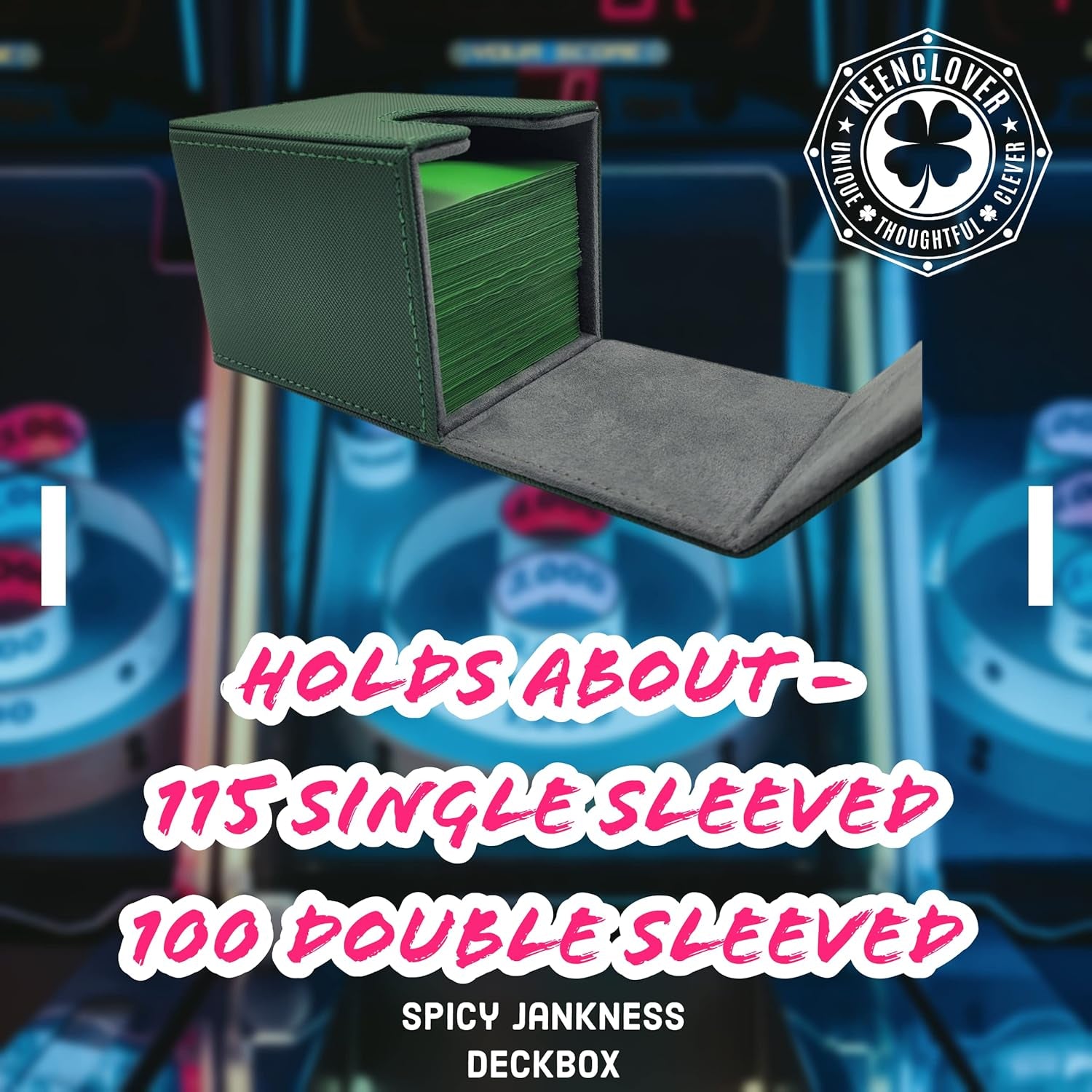 Card Deckbox for CCG TCG, Holds 100-115 Sleeved Cards, PVC Free Deck Box (Spicy Jankness)