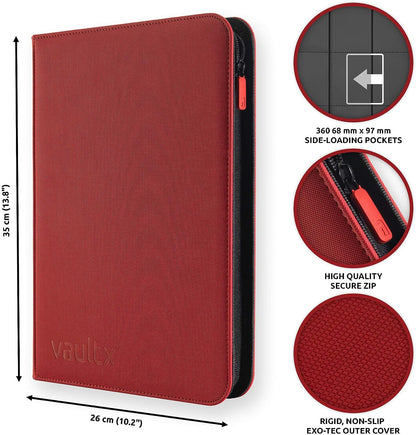 Premium Exo-Tec® Zip Binder - 9 Pocket Trading Card Album Folder - 360 Side Loading Pocket Binder for TCG (Red)
