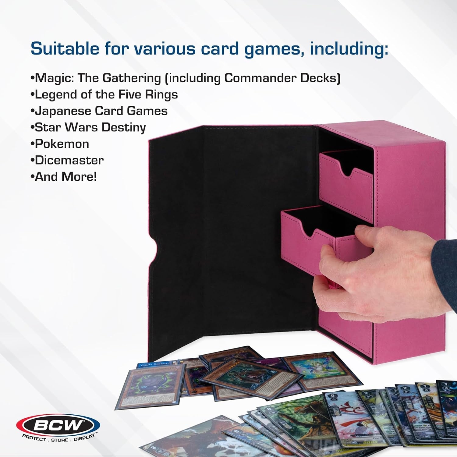 Deck Vault-Lx 200 - Pink | Premium Card Deck Box with 100 Sleeved Card Capacity, Magnetic Closure, and Dice Tray | for Magic Commander, Pokemon