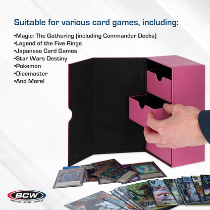 Deck Vault-Lx 200 - Pink | Premium Card Deck Box with 100 Sleeved Card Capacity, Magnetic Closure, and Dice Tray | for Magic Commander, Pokemon